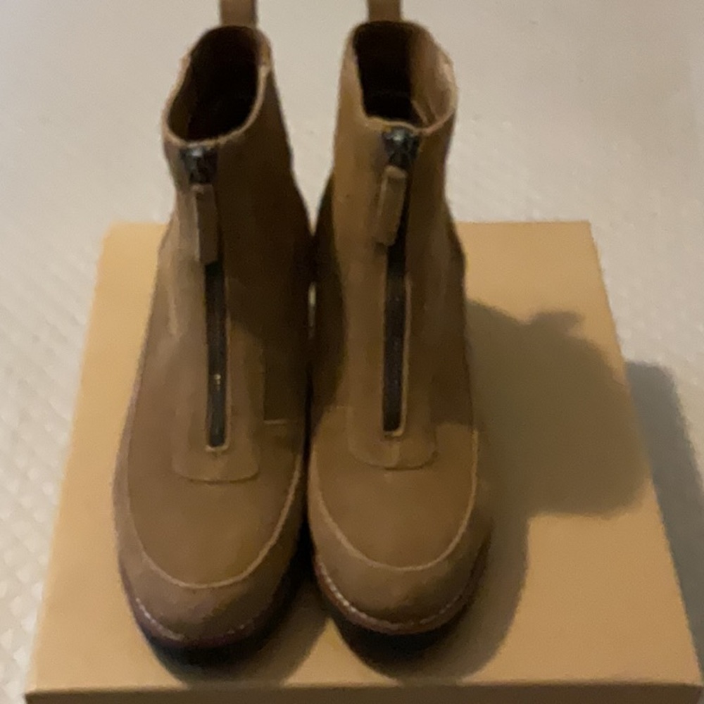 Womens Tan Ankle Boots with Suede Finish and Zipper Closure. New.